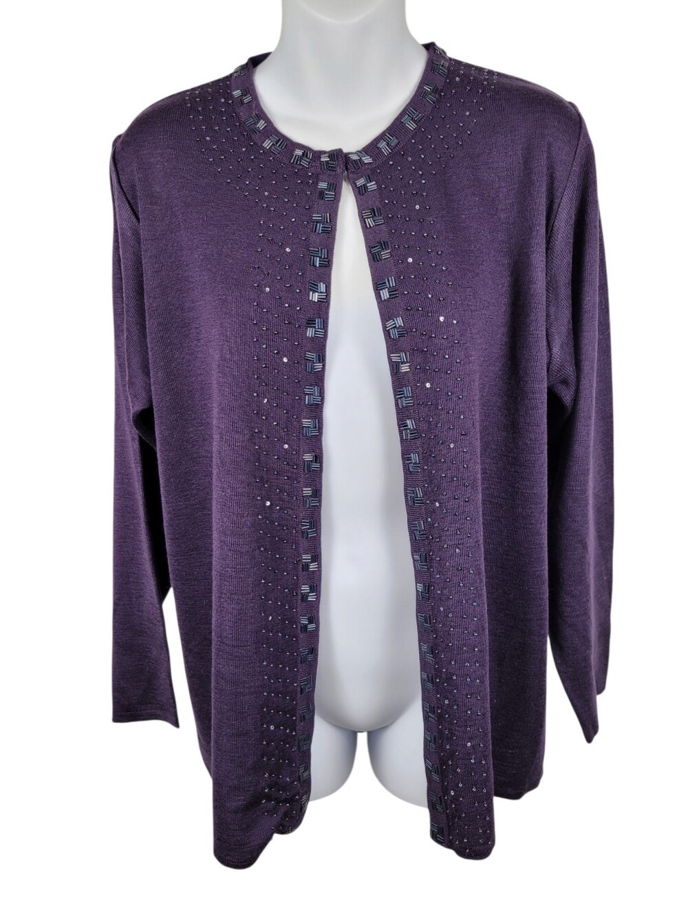 2/$20Y2K Purple & Black Beads Cardigan Top Blouse Size: Large